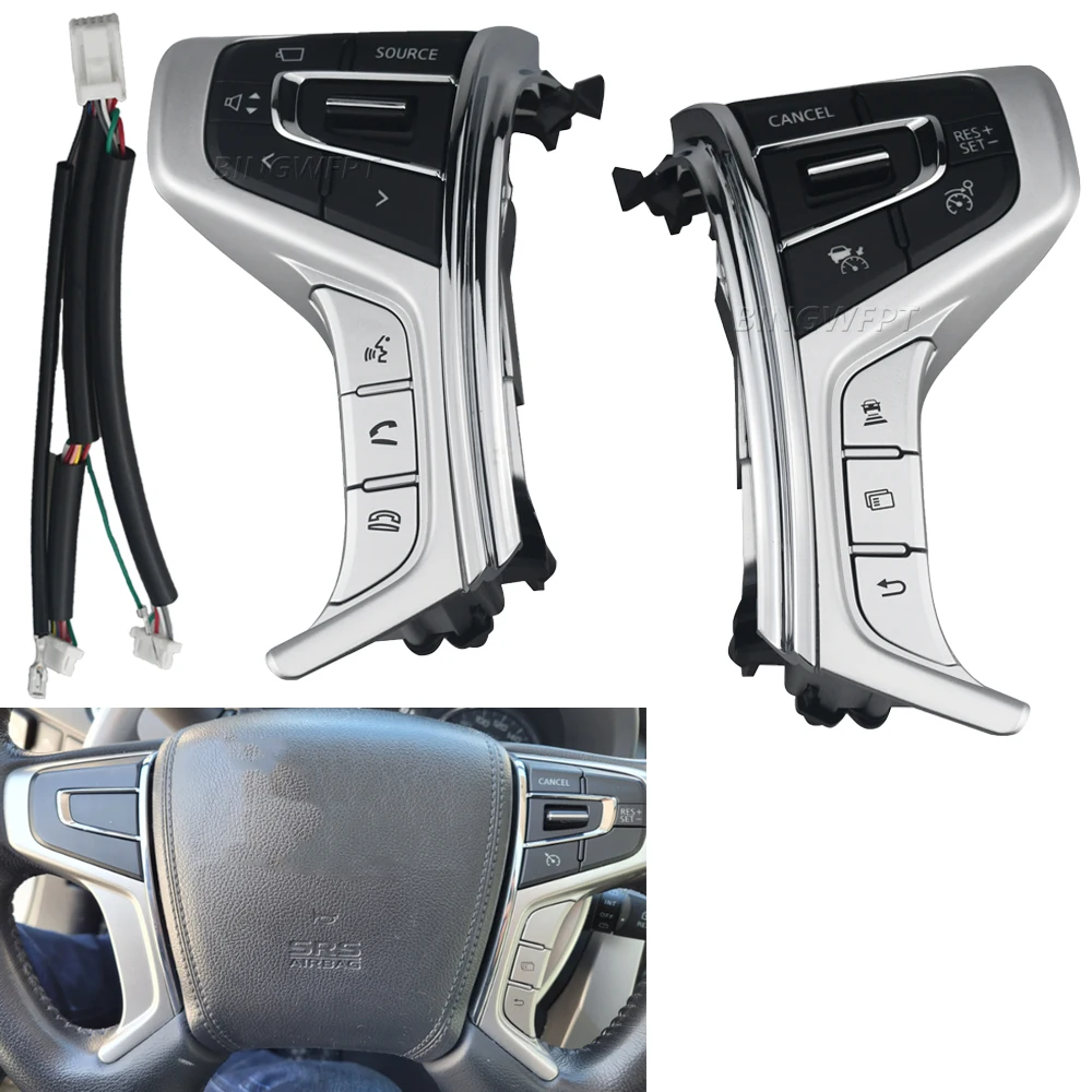 

New Silver border Steering Wheel Cruise Control Switch For Mitsubishi Delica L200 2016-2022 For Mitsubishi PAJERO SPORT 2015-22