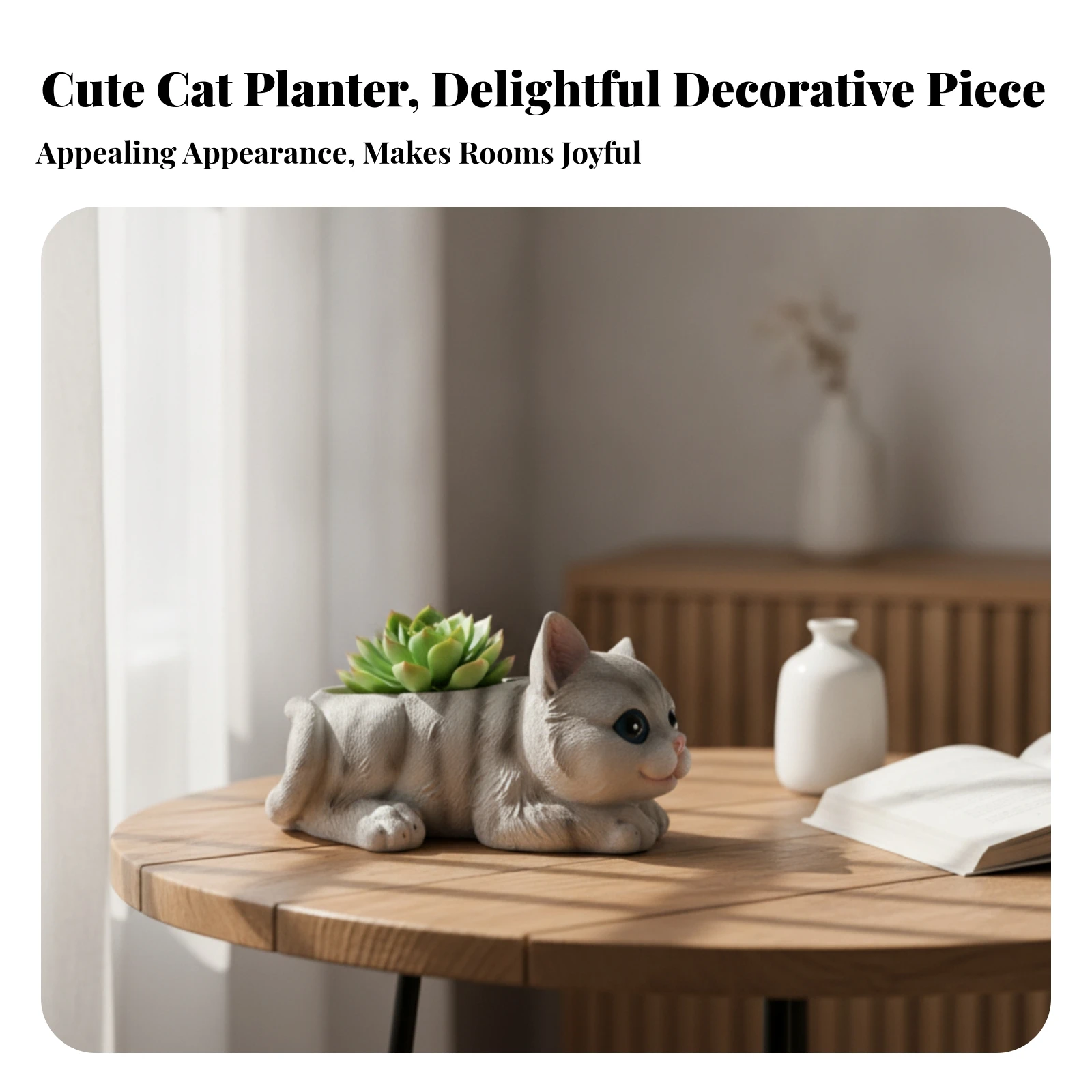 Resin Cat Planter Hollow Back Opening Cat-Shaped Planter Kitty Flower Pot Textured Hair Details Home Decor Succulent Holder