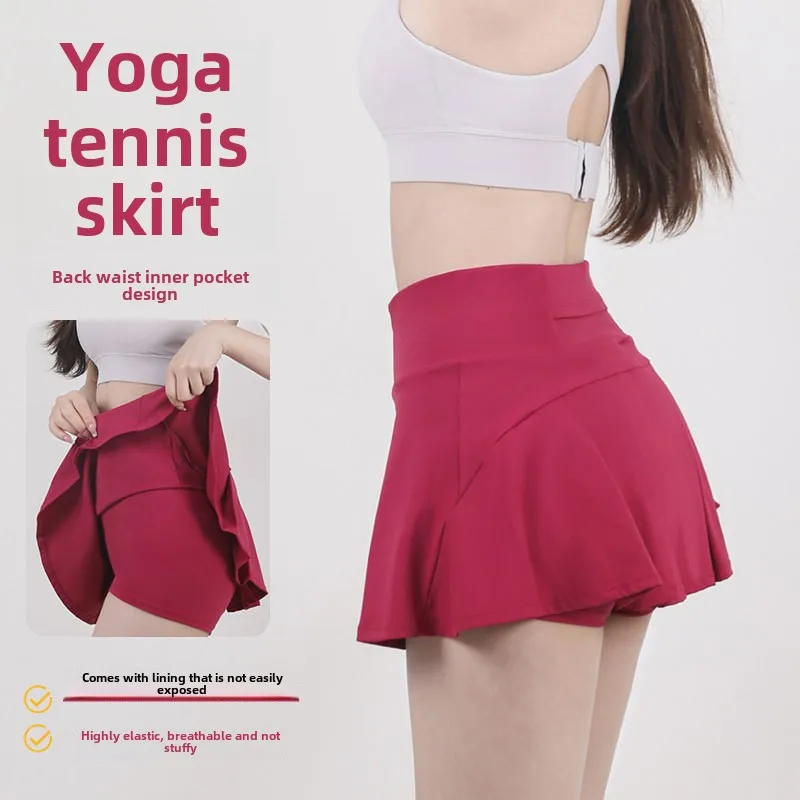 High-Waisted Yoga Tennis Skort for Women, Anti-Exposure Two-Tone Pleated Sports Skirt with Built-In Shorts for Training & Gym
