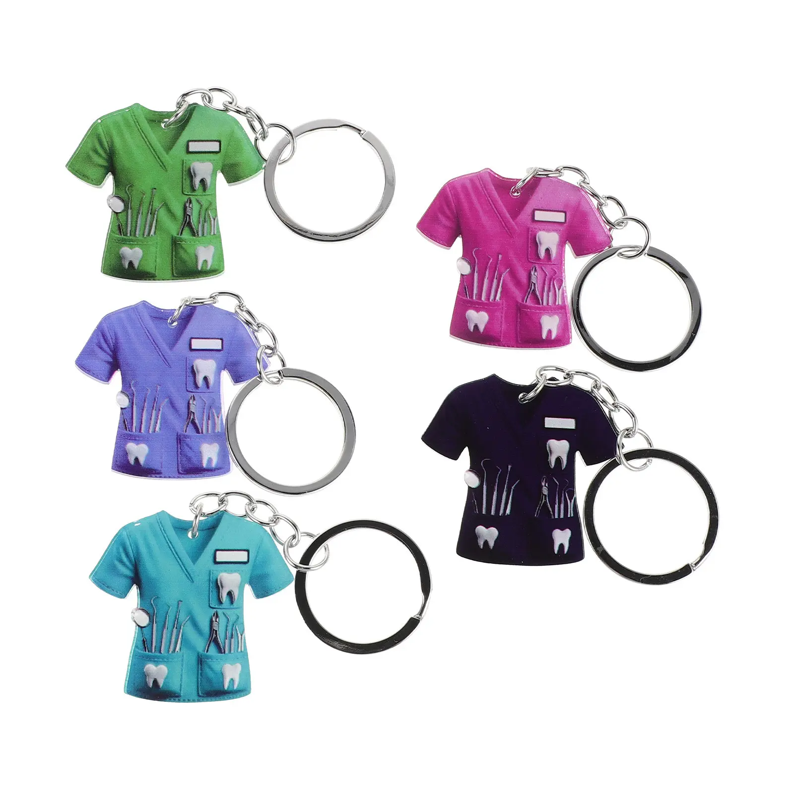 5Pcs Dental Doctor Keychains Metal Engraved Novelty Appreciation Gifts Graduation Party Favors Retirement Presents for Dentists