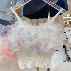New Summer Petal Suspender Bandeau Vest Fairy Beautiful Back Base Top Sweet Style Lady Camisole