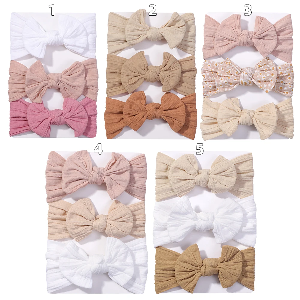 3Pcs Solid Color Baby Headband Bow Children Hair Band Elastic Nylon Newborn Headbands Soft Turban Headwrap Kid Hair Accessories