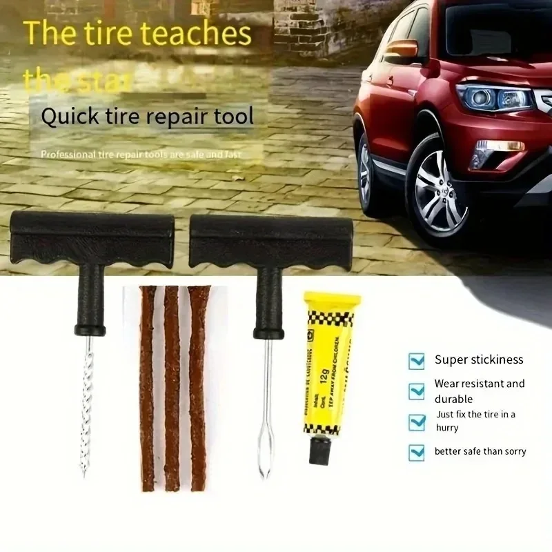 Car Tire Repair Tools Kit Motorcycle Bike Tire Tool with Rubber Strips Puncture Studding Plug Auto Bike Garage Repair Tools