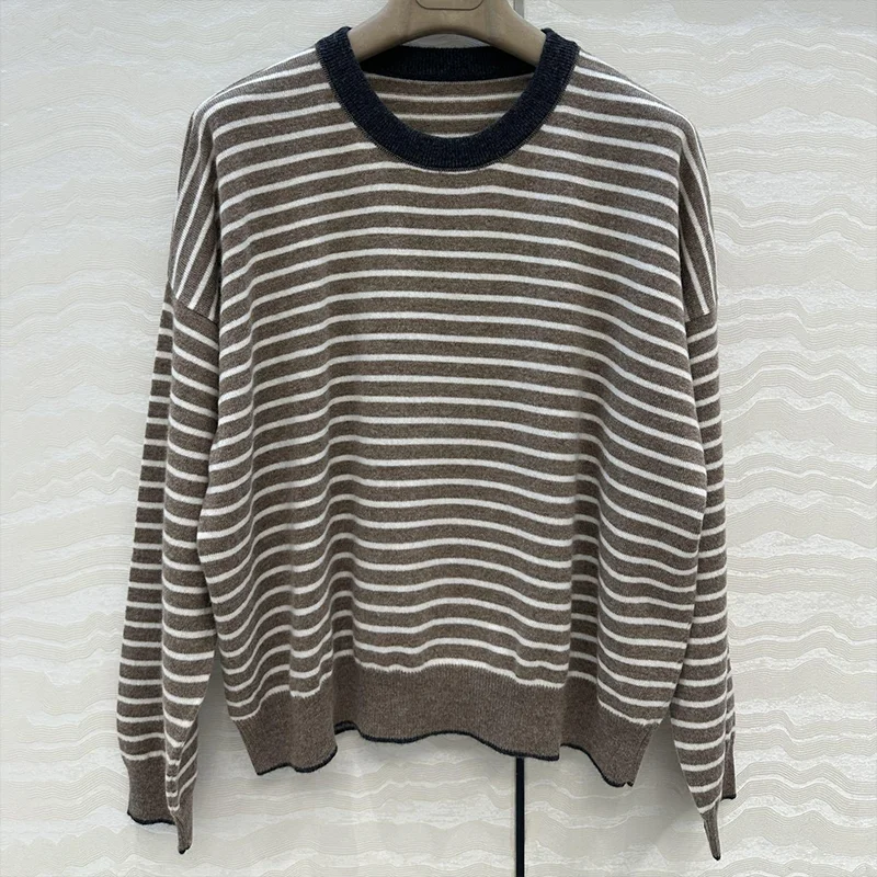 

High-quality multi-color striped woman round-neck pullover sweater lady's spring-autumn clothes 25102281