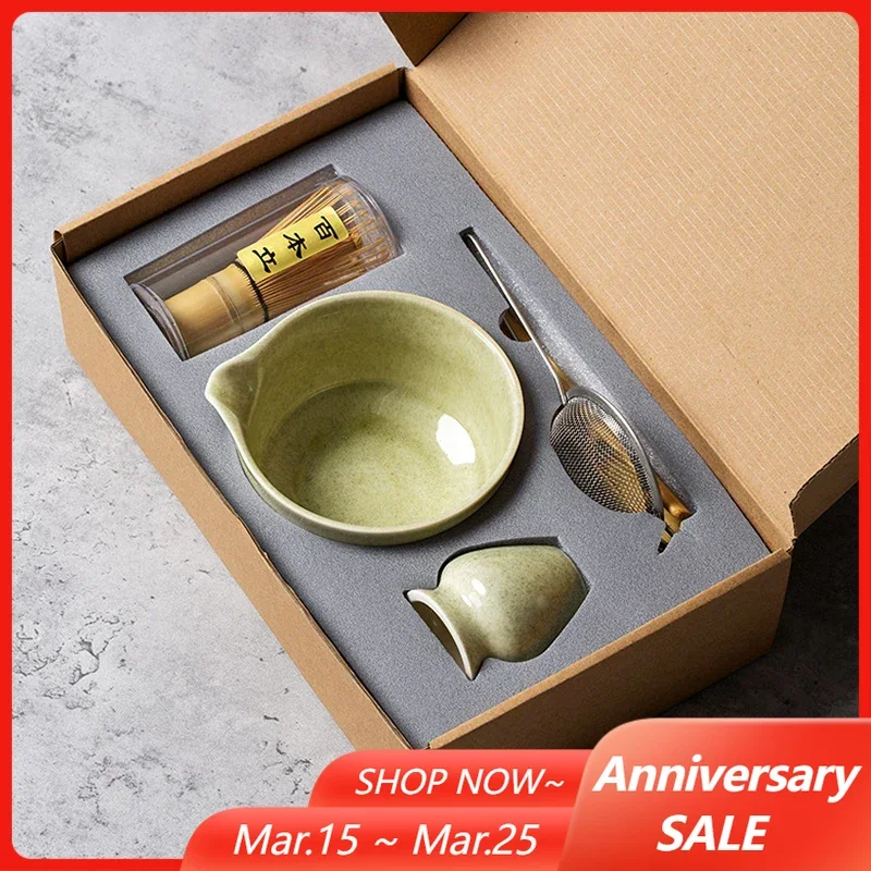 Ceremonia de licuadora Matcha japonesa, juego de 4/5/6 Uds., cuenco Chawan de cerámica, batidor de bambú y cuchara de té, Kit de herramientas Matcha para amantes del té
