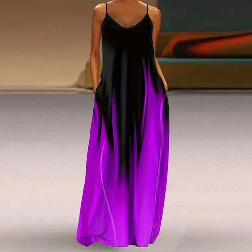 Vestido largo con tirantes y espalda descubierta para mujer, vestido largo sin mangas con cuello en V degradado de colores, moda de verano, nuevo estilo
