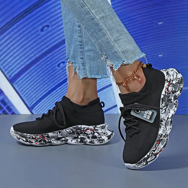 

Кроссовки на платформе унисекс, женская вязаная сетчатая повседневная спортивная обувь, ажурные кроссовки на толстой подошве, повседневная прогулочная обувь на мягкой подошве