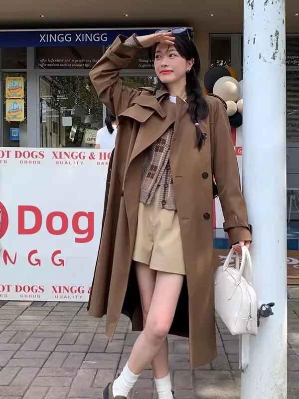 

Sli Korean Version Women's Long Coat Spring Autumn New Loose Casual Slimming Windbreaker Outerwear Polyester Fiber