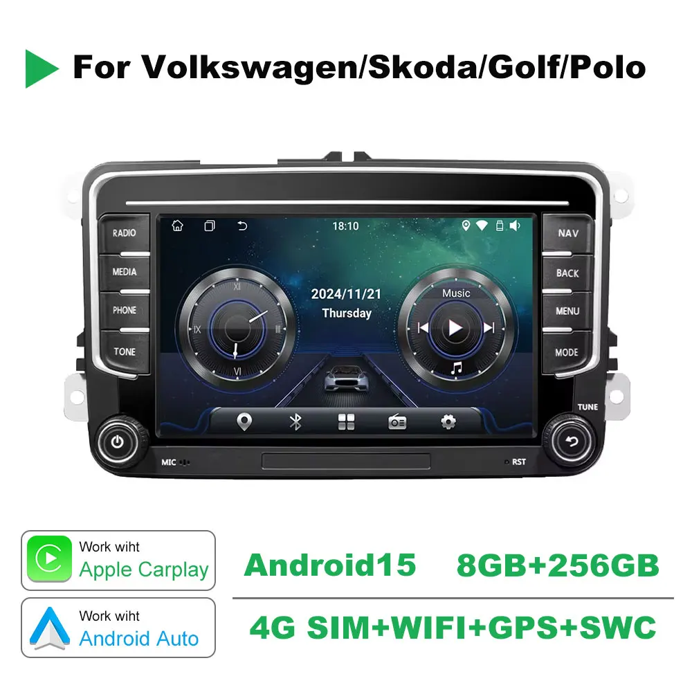 Android 15 Car Radio GPS For VW Volkswagen Skoda Octavia Golf 5 6 Touran Passat B6 Polo Jetta Car Multimedia Playe NO 2DIN DVD