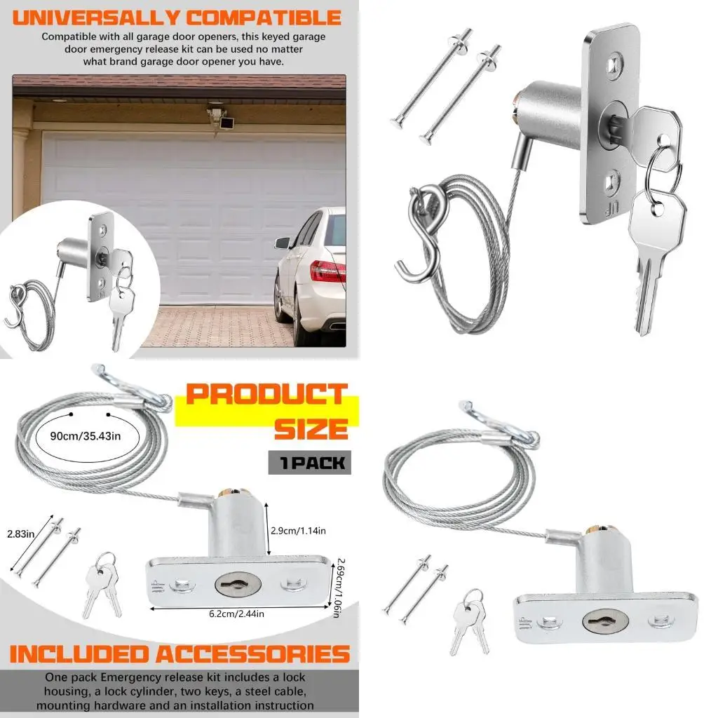 Manual Garage Door Release Lock Stainless Steel Emergencies Overrides System Compatibility with Variouis Openers