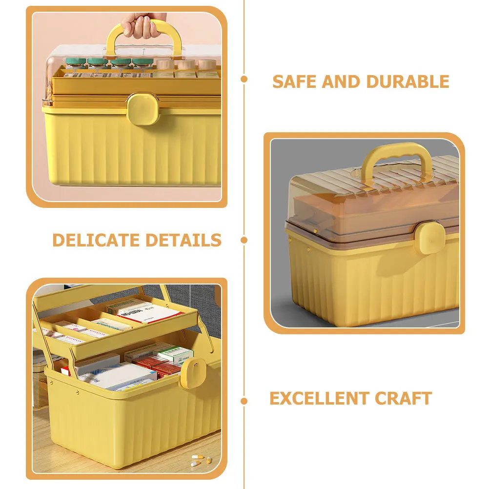 صندوق دواء من المواد الفاخرة، حاوية تخزين كبيرة للمساعدة، تصميم متعدد الطبقات للسفر في المكتب المنزلي #3
