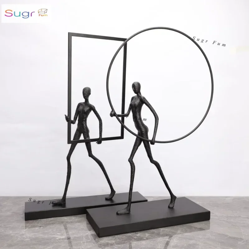

62cm Modern Abstract Figure With Rounded Square Frame Statue Art Ornament Metal Sculpture Home Office Decor Craft