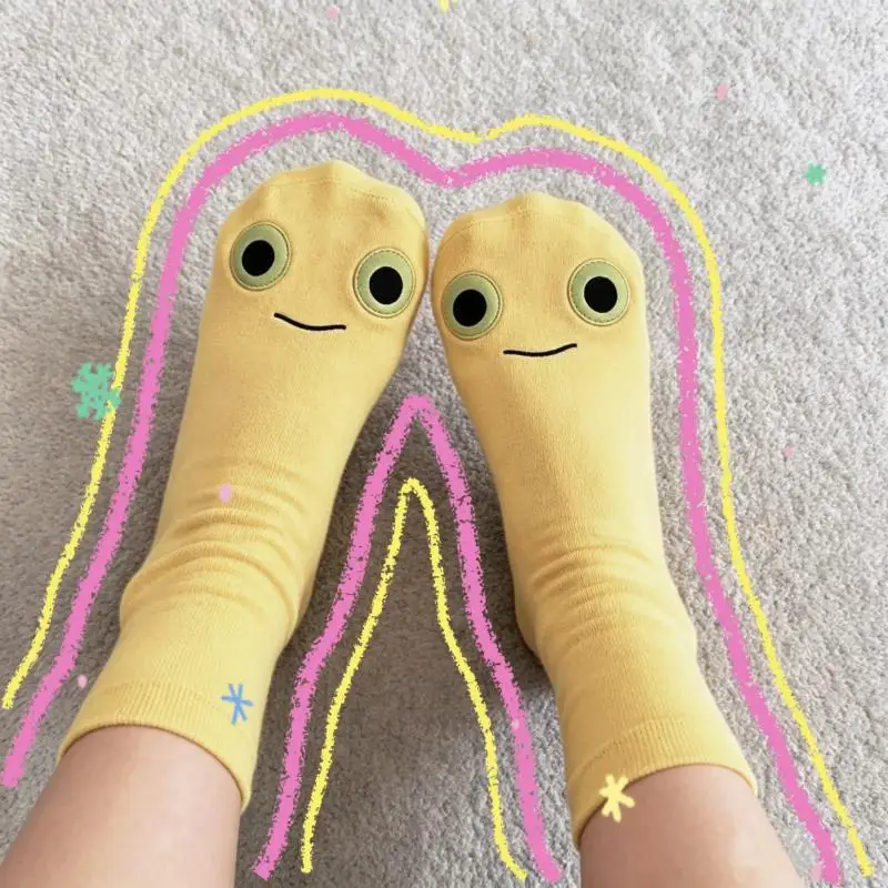 1 Pair Cartoon Big Eyed Couple Socks, Autumn And Winter Warm Home Pile Socks, Male And Female Student Couple Mid Tube Socks
