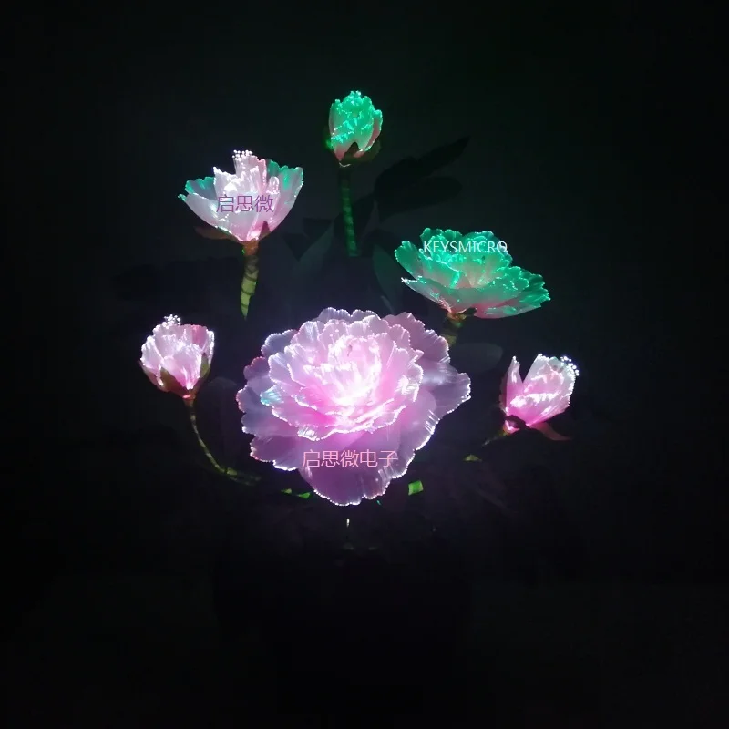 Fairy Optical Fiber Colorful Peony Flower with Fiber Optic Wire Spun Silk Plastic Novelty artistic home party Shop Decoration