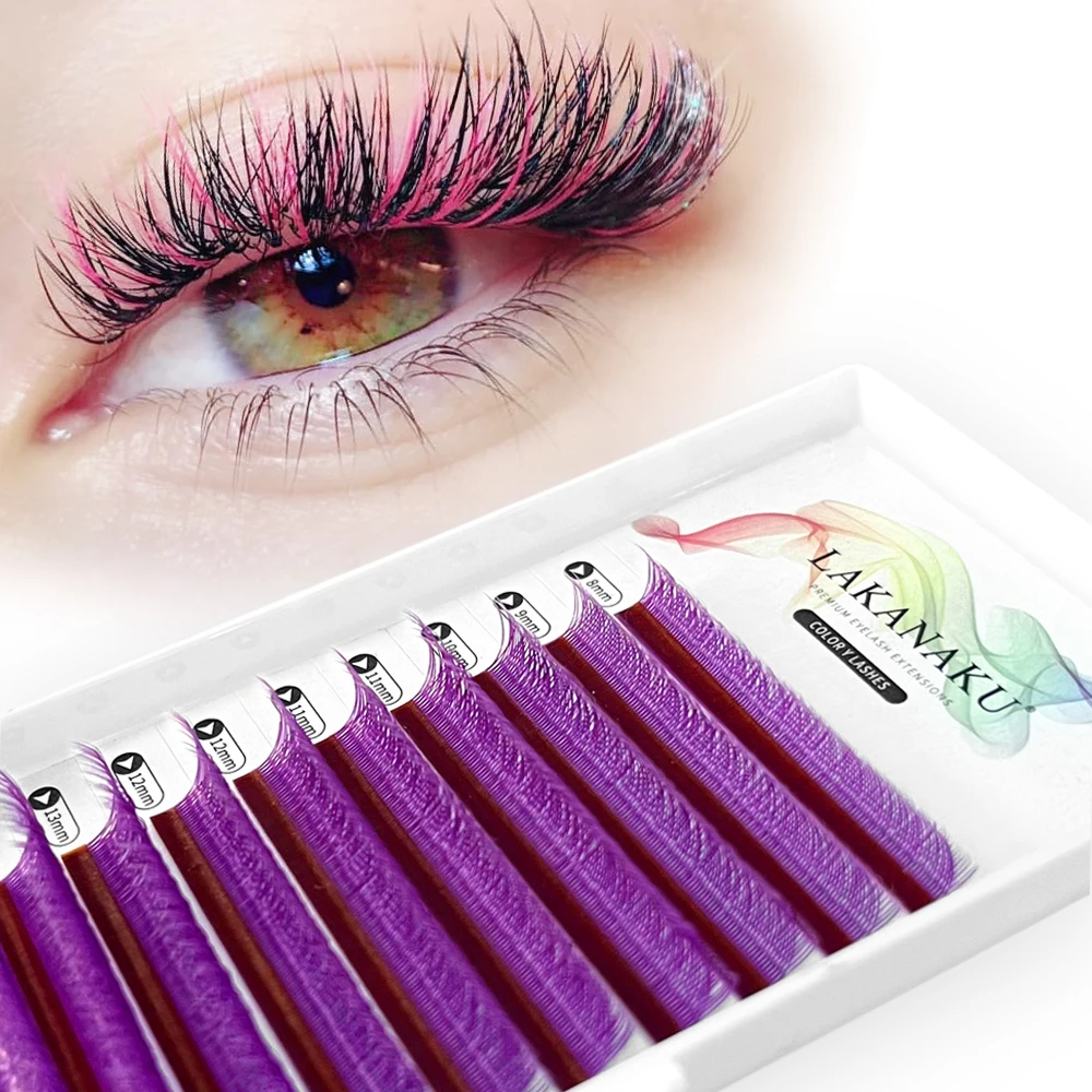 LAKANAKU Purple Color Y Lashes Eyelashes Colorful YY Eyelashes Extensions Brazilian Cilia and Faux Mink Y Volume Trays Cilios