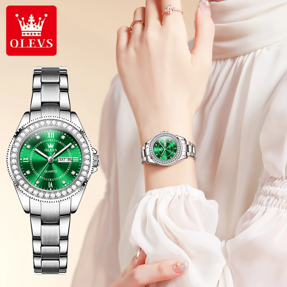 

OLEVS New Fashion Diamond Women Watches Luxury Forest Green Designer Quartz Ladies Watches Waterproof Watch Female Relogio