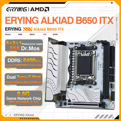 ERYING B650i AMD AM5 Mini ITX Motherboard Supports Ryzen R5 R7 7000 8000 9000 Series CPU DDR5 4800-6400+ RAM PCIe4.0x16 NVME M.2