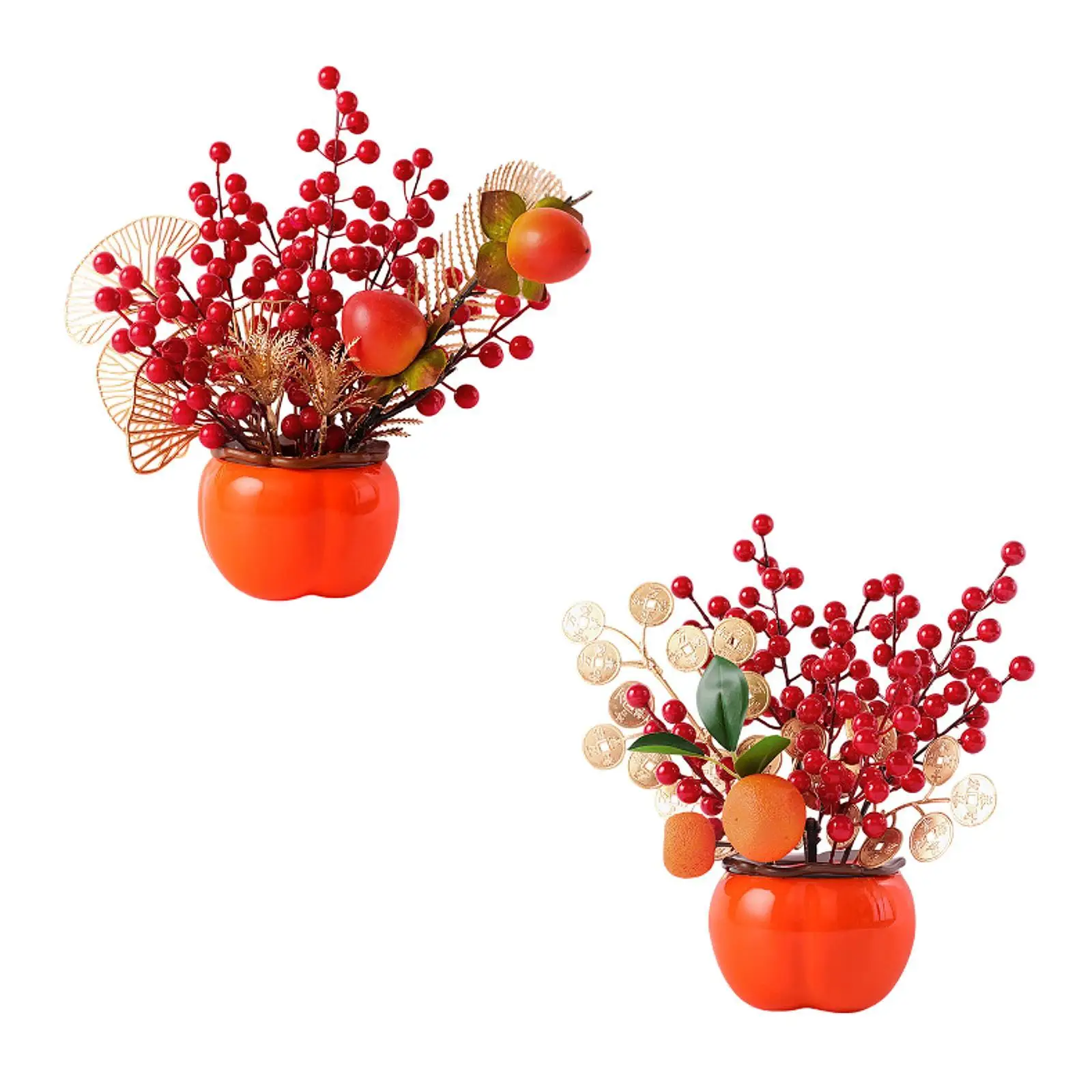 Chinese New Year Ornament Fake Flower Blessing Bucket Artificial Potted