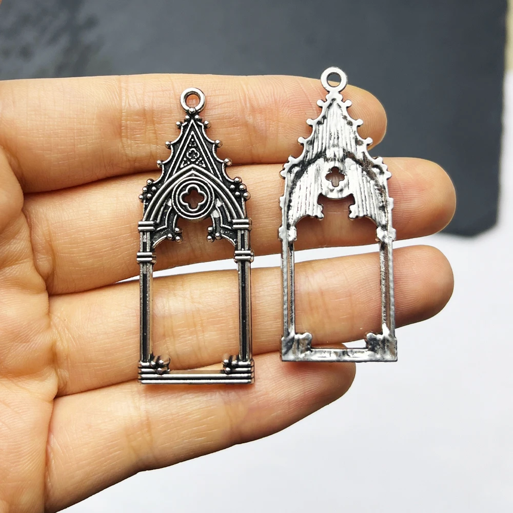 2 Pieces Gothic Vintage Hollow out Castle Church Pendants DIY Accessories for Earrings Necklaces and Jewelry