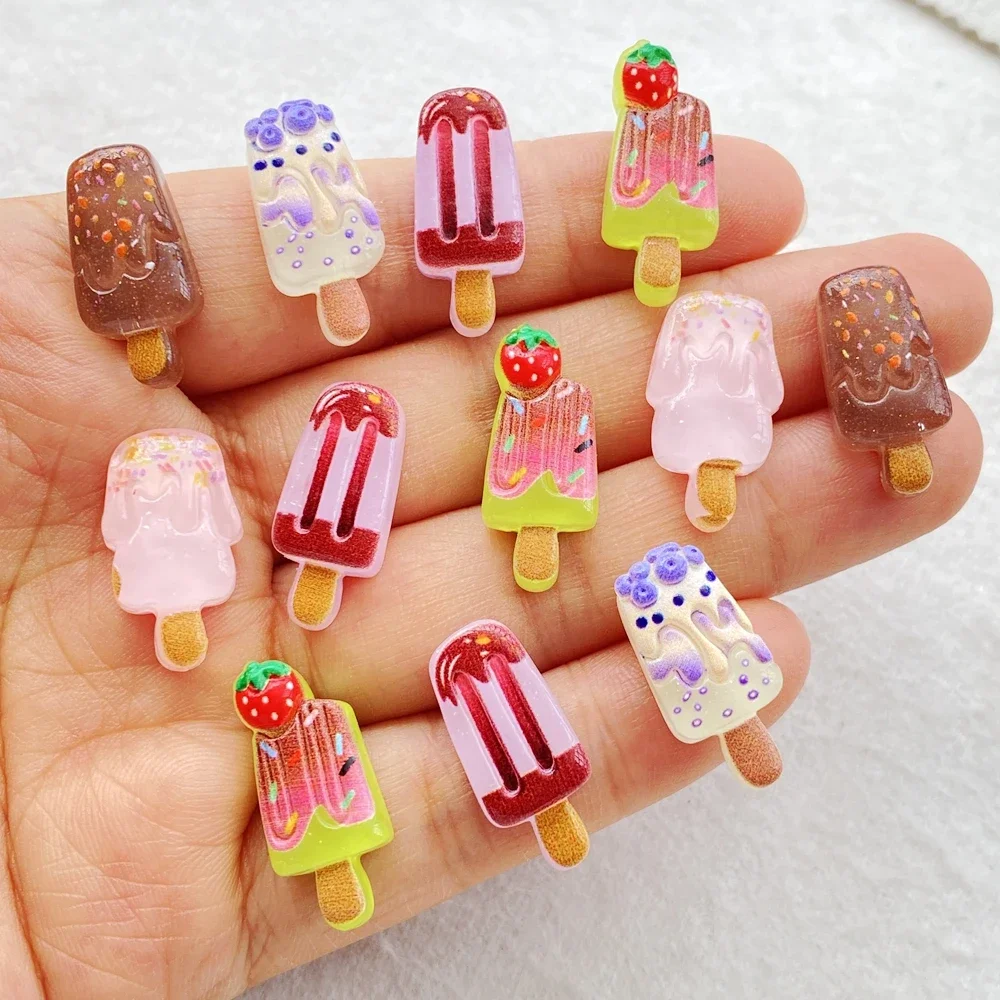 20pcs Cute Mini Colored Strawberry Ice Cream Flatback Applique DIY Wedding Scrapbook Charm Decor DIY Jewelry Making Crafts