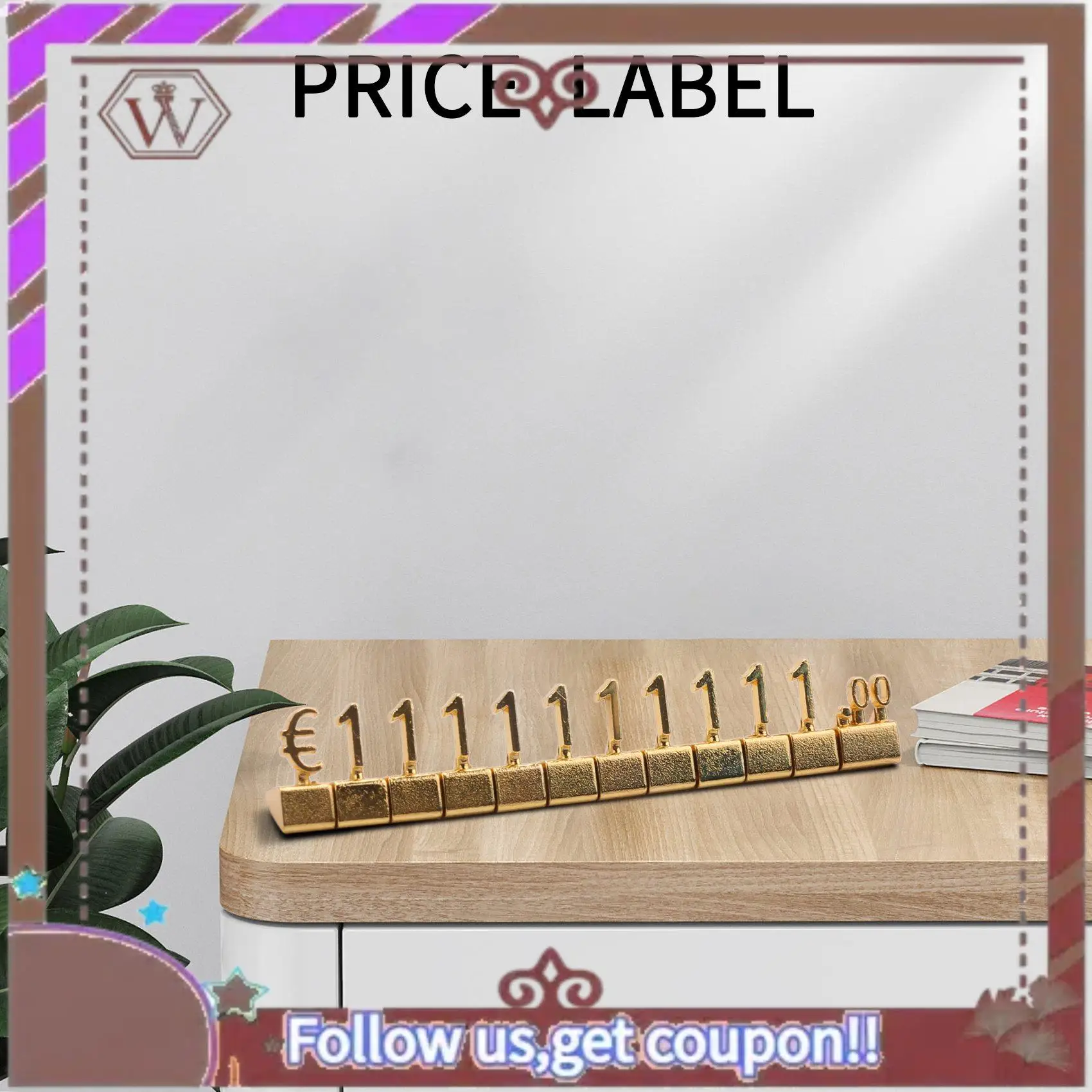 

ABBG-10 Sets 3D Metal Shelves Adjustable Price Square Kit For Shop Display Jewelry Watch Shop Office Display Price Label Gold