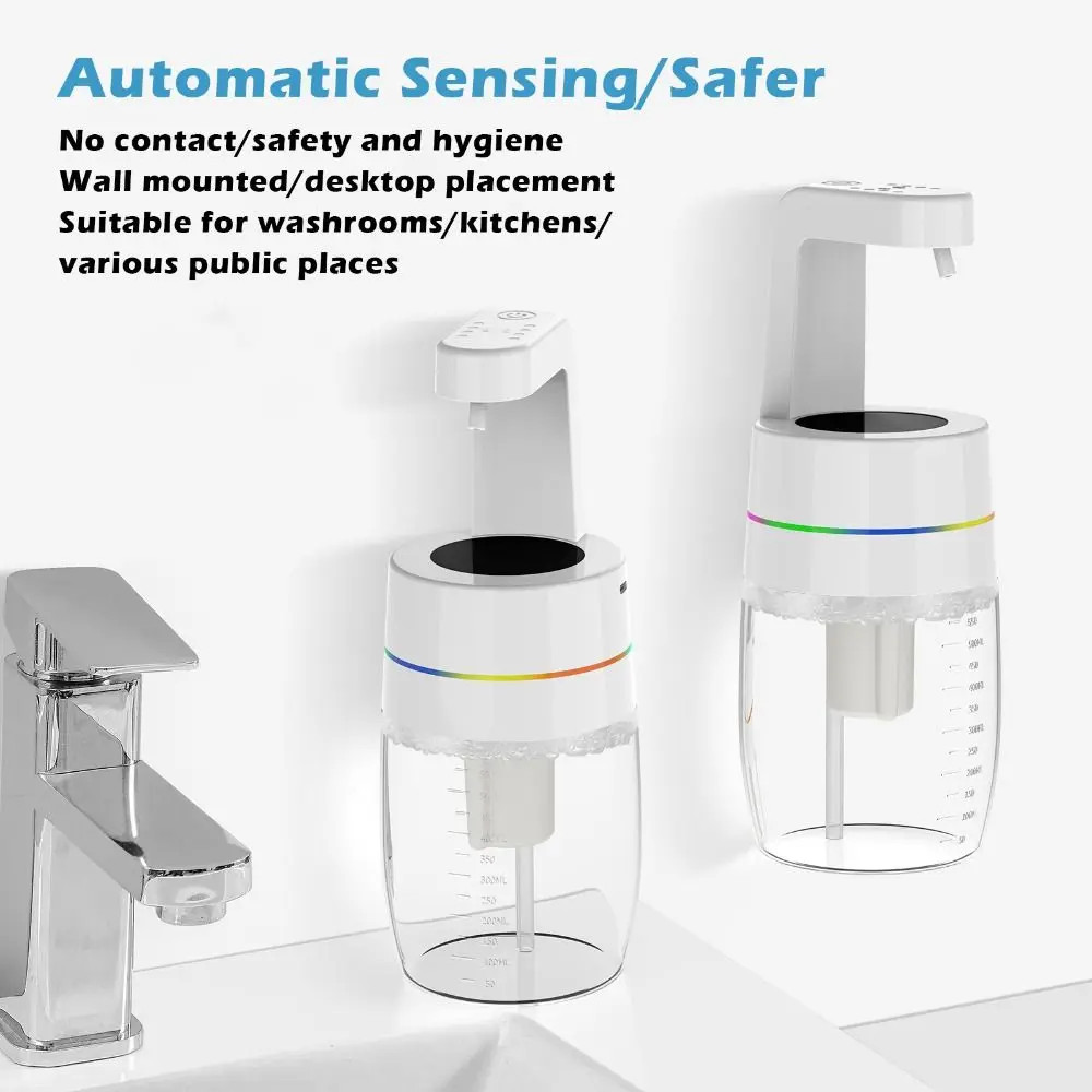 

USB Charging Automatic Soap Dispenser Breathing Light Wall Mounted Foam Soap Dispenser 4-Gear Adjustable