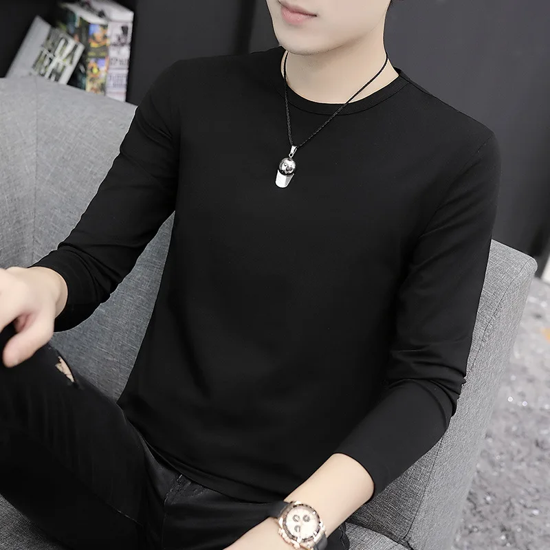 Modal Long Sleeve Crewneck Base Shirt for Men with Sol Cleanfit Style Nine Point Sleeve PU Leather Tshirt Non-fading for City...