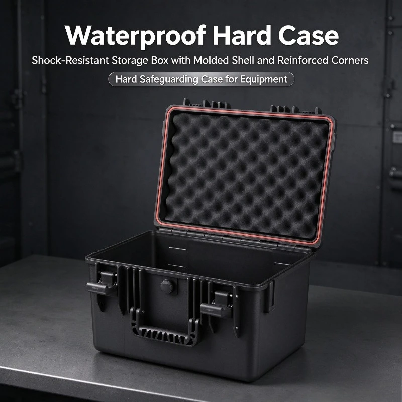 Waterproof Hard Case, Shock-Resistant Storage Box with Molded Shell and Reinforced Corners, Hard Safeguarding Case for Equipment