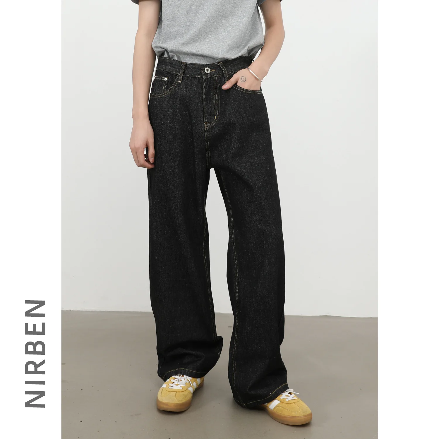 Retro Wide-leg Jeans Men's American Versatile Straight Loose Trousers