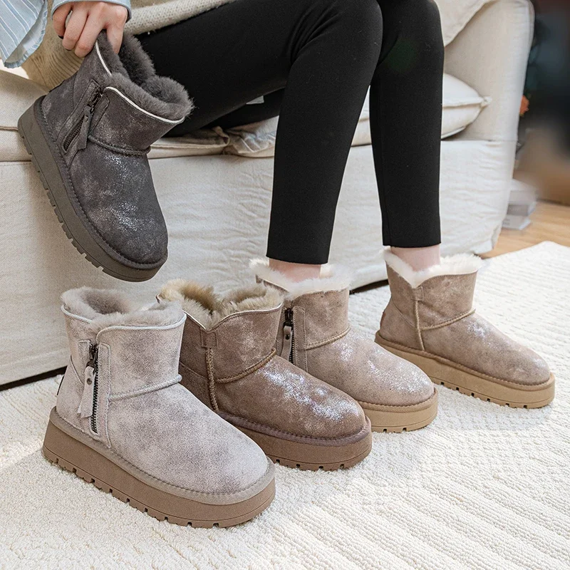 

Flats Platform Ladies Shoes Women Short Plush Warm Snow Boots Casual Shoes 2025 Winter New Suede Fur Chelsea Ankle Boots Botas