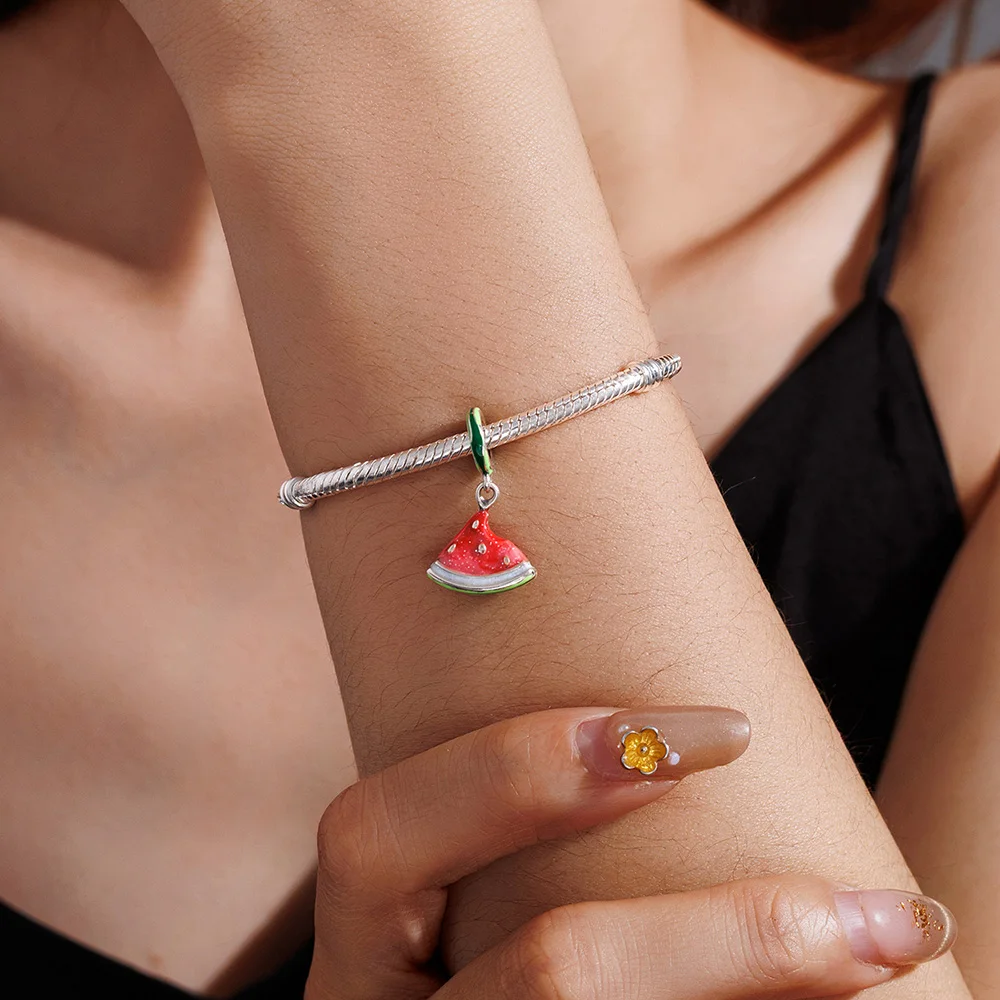 925 Sterling Silver Fruit Charms Lemon Watermelon Avocado Cherry Dangle Beads Fit Bracelet Summer Fresh Jewelry Gifts For Women