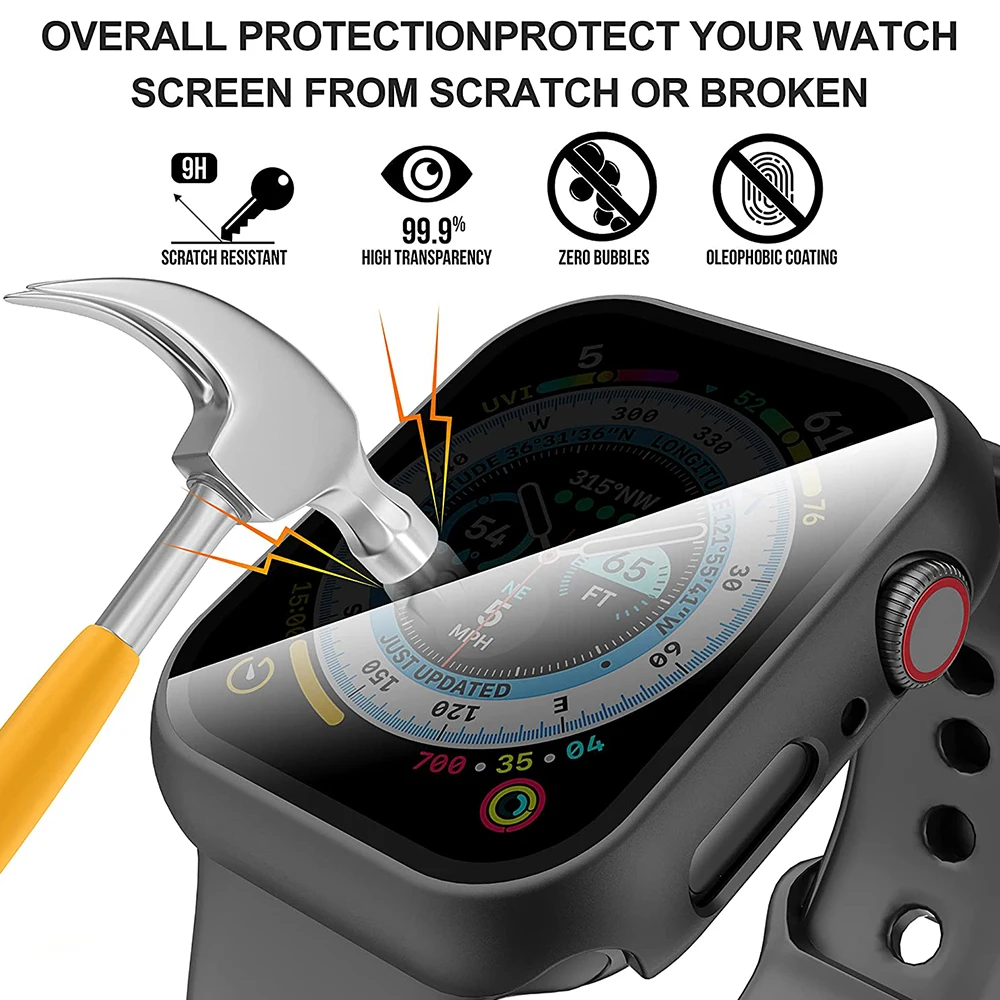 Protector de pantalla de cristal y cubierta para Apple Watch, accesorios para iWatch serie 10, 9, 8, 7, 6, SE 5, 44mm, 40mm, 41mm, 45mm, 49mm, 38mm,