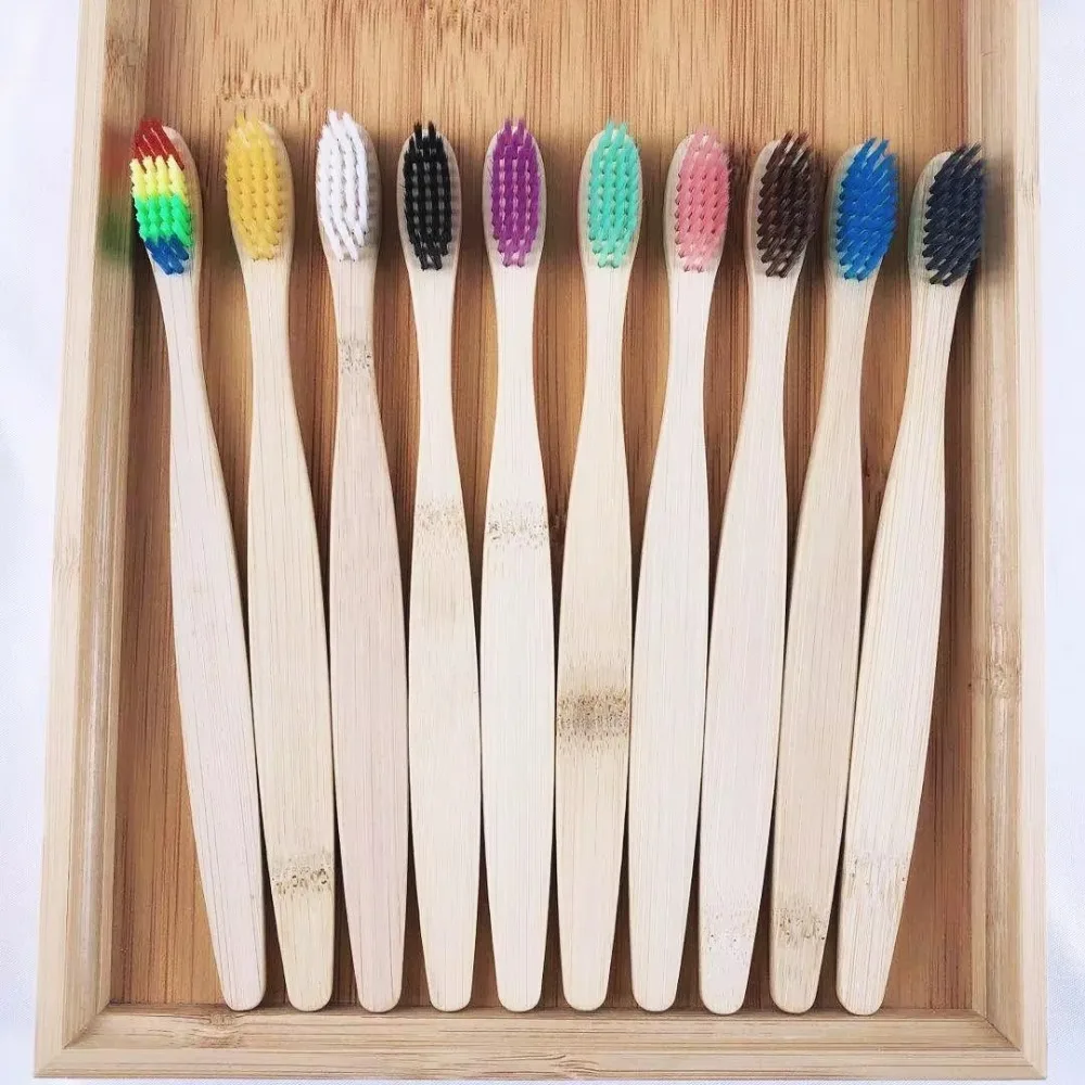

10pcs Portable Reusable Bamboo Toothbrushes Soft Bristle Tip Natural Wooden Tooth Brush Adults Oral Care for Home Travel Hotel