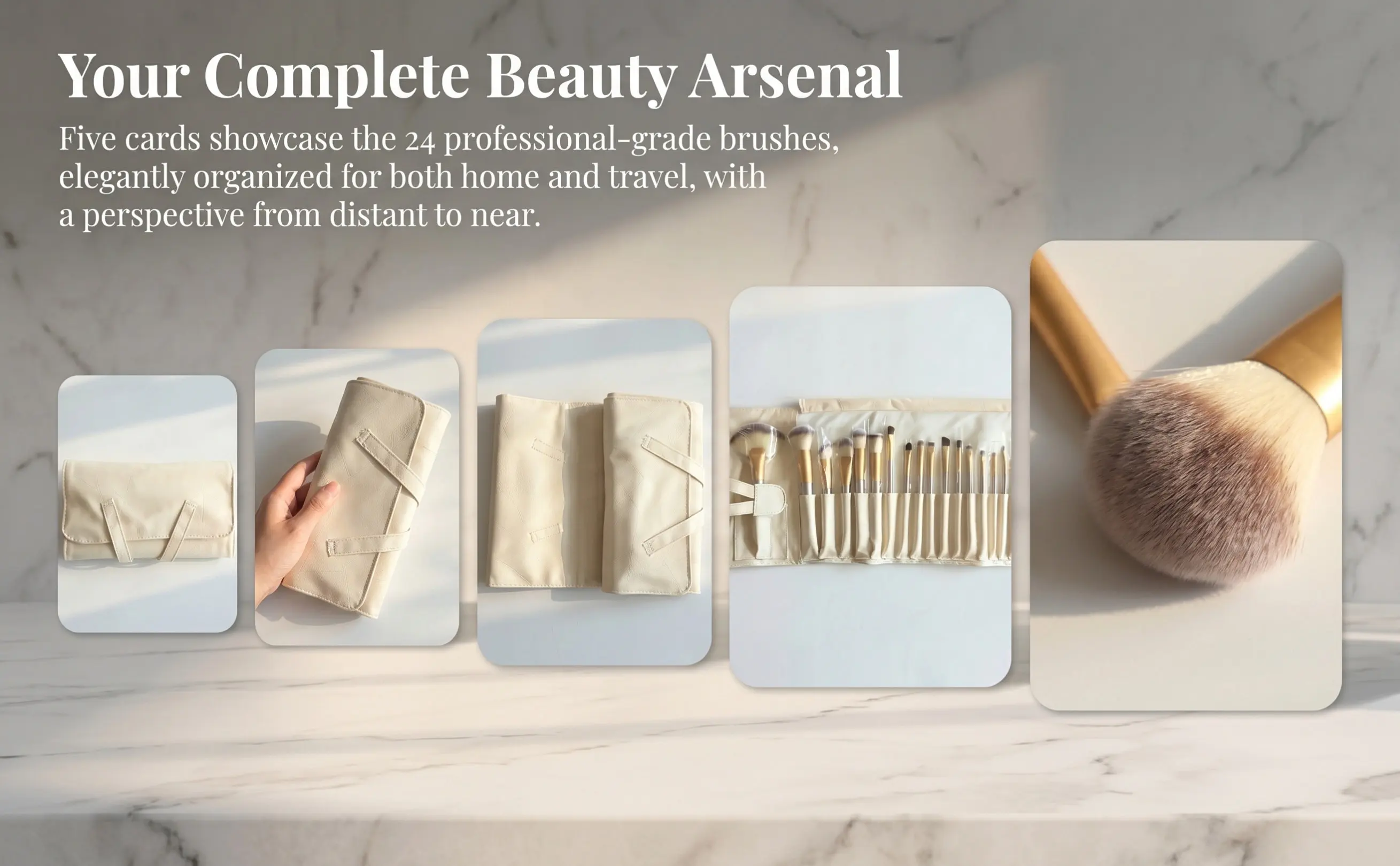 24Pcs High Quality Makeup Brush Set Natural Wood Handle Fiber Aluminum Bristles Stylish Pouch for on The Go Makeup Application