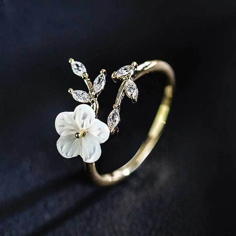 

New Vintage Branch Flower Light Luxury Open Ring Design Sense Creative Simple Fashion Women's Festival Party Gift Accessories