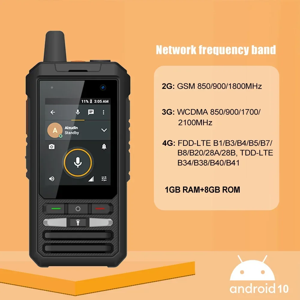 ANYSECU W8 Pro 4G Radio di rete Android 10 GPS WIFI F80S Telefono cellulare Funziona con Real-ptt Zello Chiamata globale Walkie Talkie