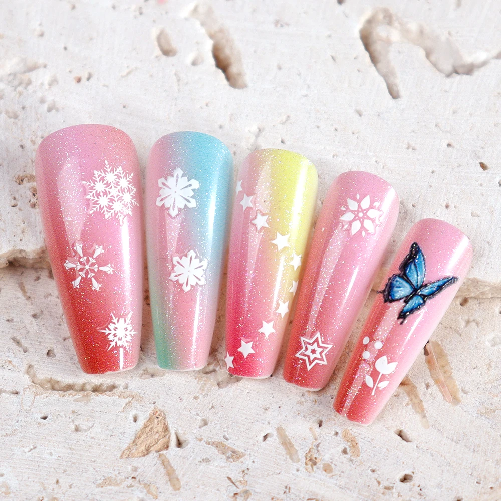 30 Sheets Christmas Nail Art Stickers Self Adhesive 3D White Snowflake Nail Decals Xmas Nail Supplies Christmas Manicure Sliders