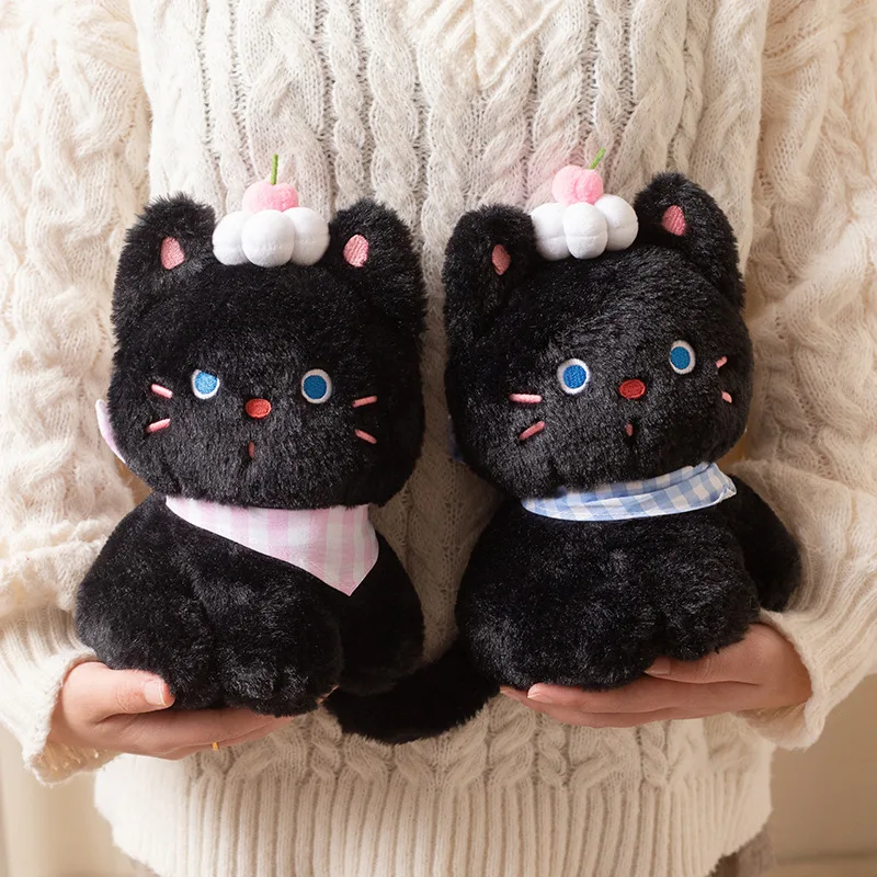 

25cm/9.84in Creative Black Cat Plush Toy Cute Cat With Cream Cake Decor Cute Cat Doll Sweet Companion Doll Kids Birthday Gift