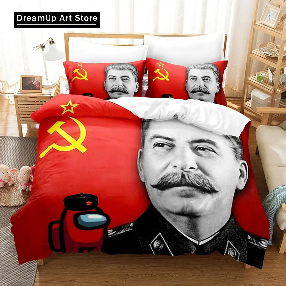 3D Print Fashion Stalin Soviet Union Portrait Bedding Set Boys Girls Twin Queen Full Size Duvet Cover Pillowcase Bed Adult Bedro