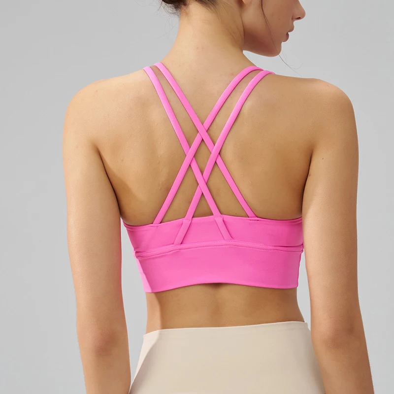 Women Nylon Top Cross Back Bra Running Top Soft Breathable Underwear Women Fitness Yoga Sports Bra For Women Gym 11 Colors