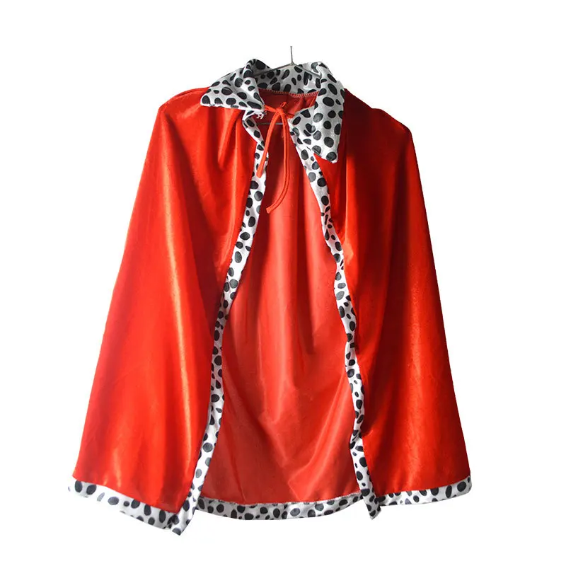 King Cloak Costume with Leopard Print Patchwork Adjustable Strap Masquerade Party Cosplay Clothing Plush Velvet Crown