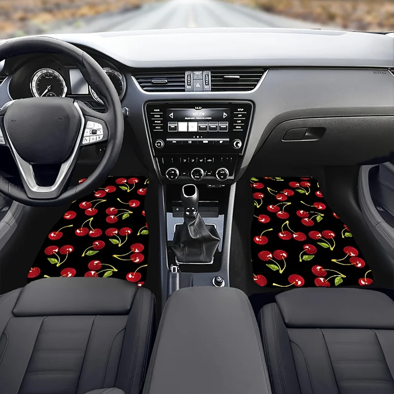 4pcs Car Floor Mats With Lychee Pattern Design, Suitable For All Vehicle Models, Polyester Material, Stylish & Durable, Easy To