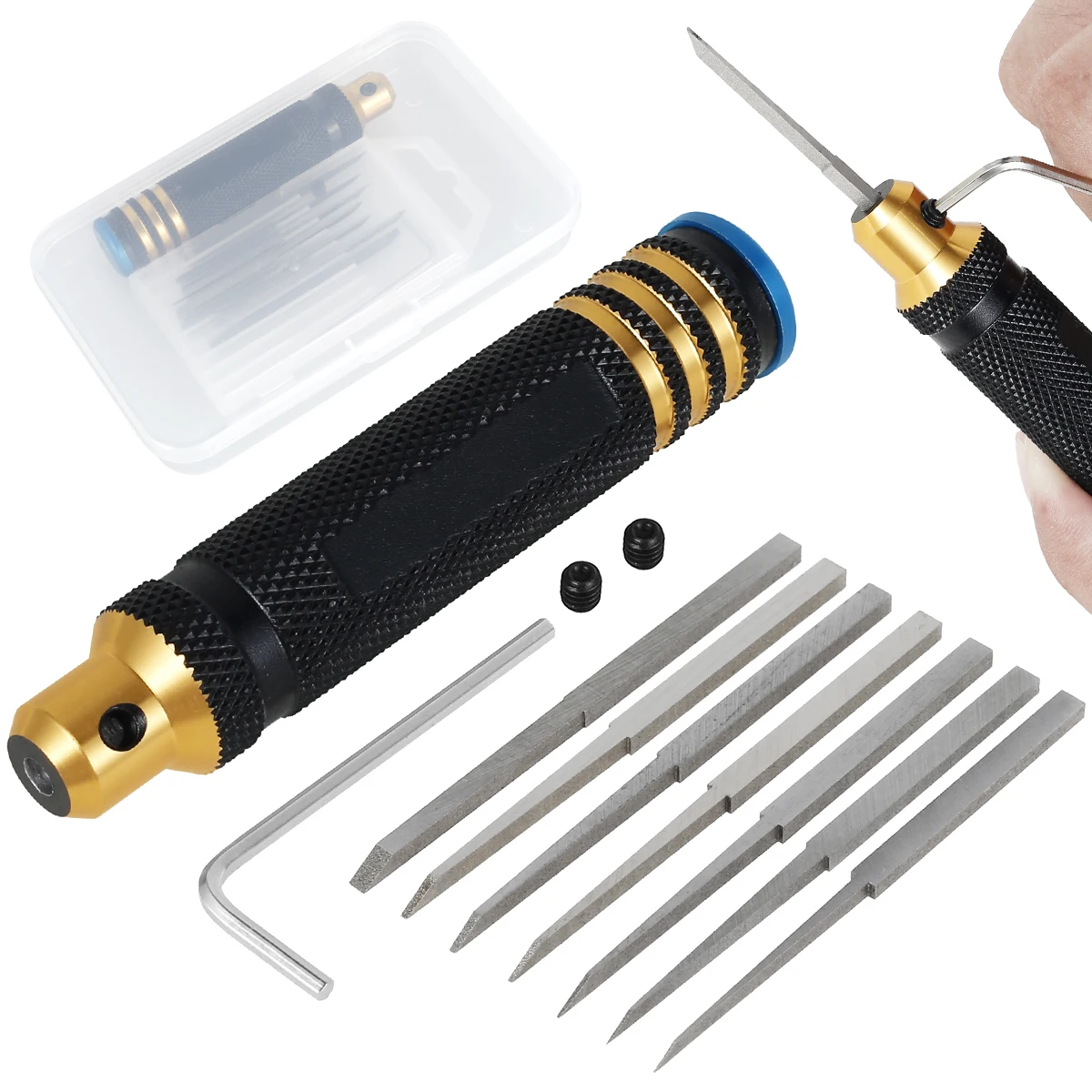 Model Panel Line Scriber With Blades Gundam Resin Carved Scribe Line with 0.1/0.4/0.6/0.8/1.0/2.0mm Blades for Carving Cutting