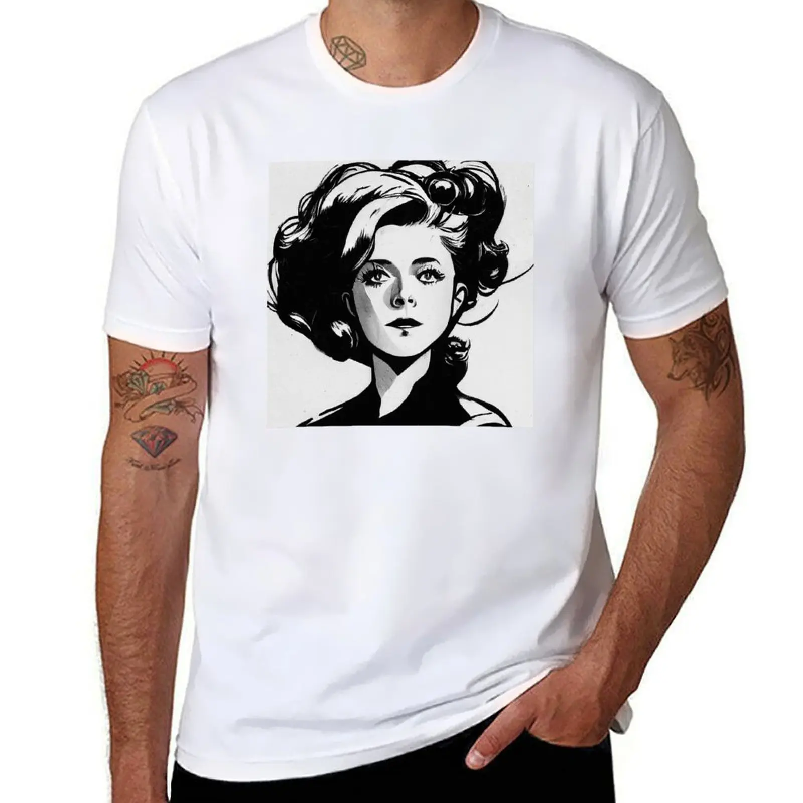 

Catherine Deneuve portrait drawing T-Shirt Plus Size Comfort Fit Tee