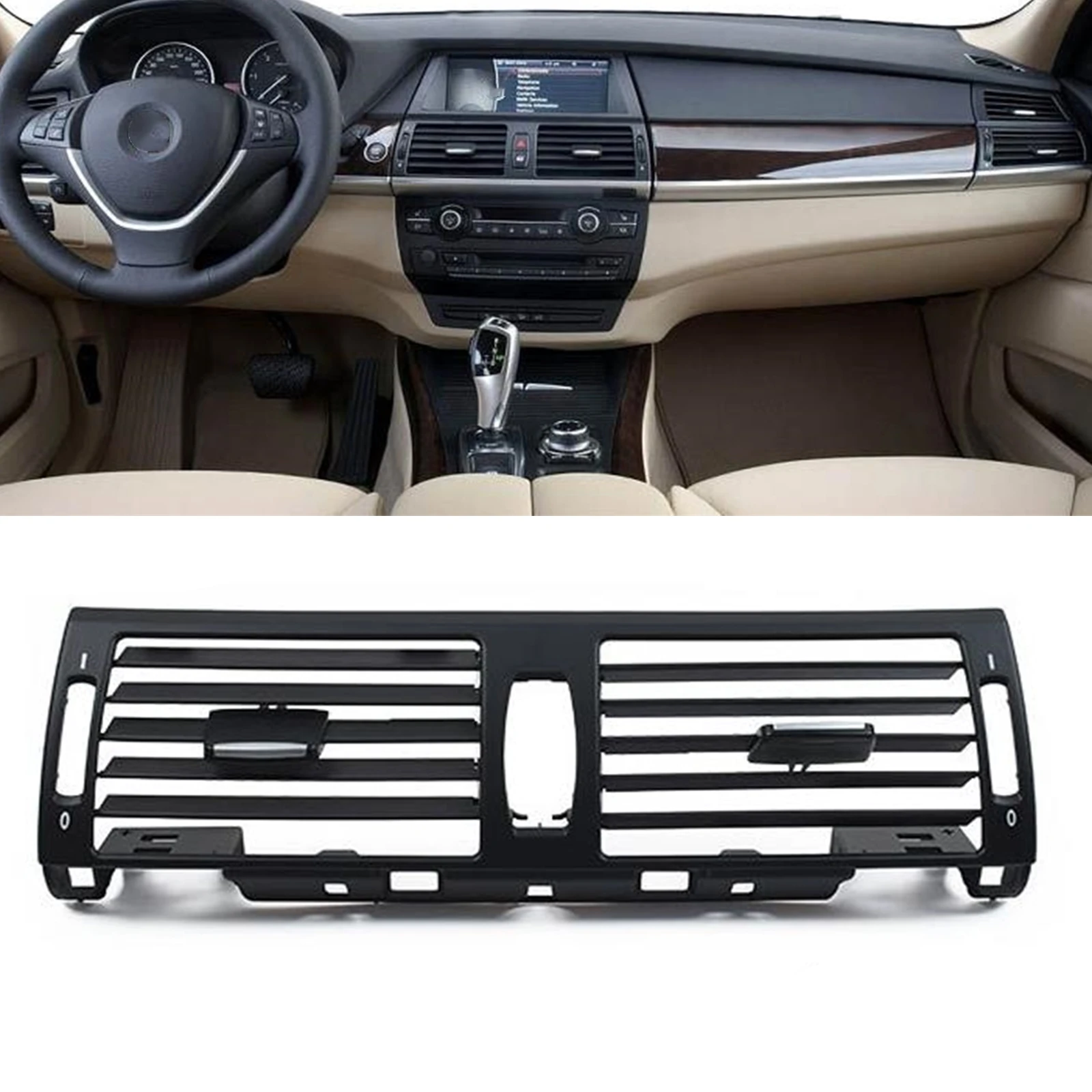 Car Front Center Air Outlet Vent Cover Trim Dashboard Conditioning Grille Panel For BMW X5 E70 2007-2013 X6 E71 2008-2014