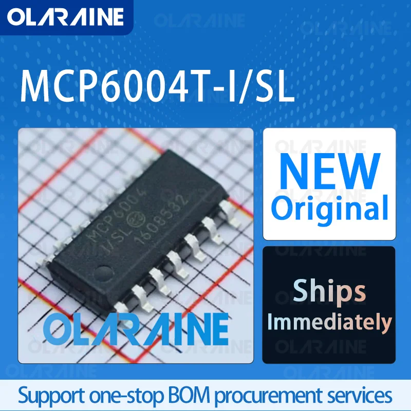 

5/10/100Pcs MCP6004T-I/SL SOIC-14 Original IC Chip Operational Amplifier RoHS 4 Channel SR -600 mV/us Vos - 4.5 mV Ib - 1 pA