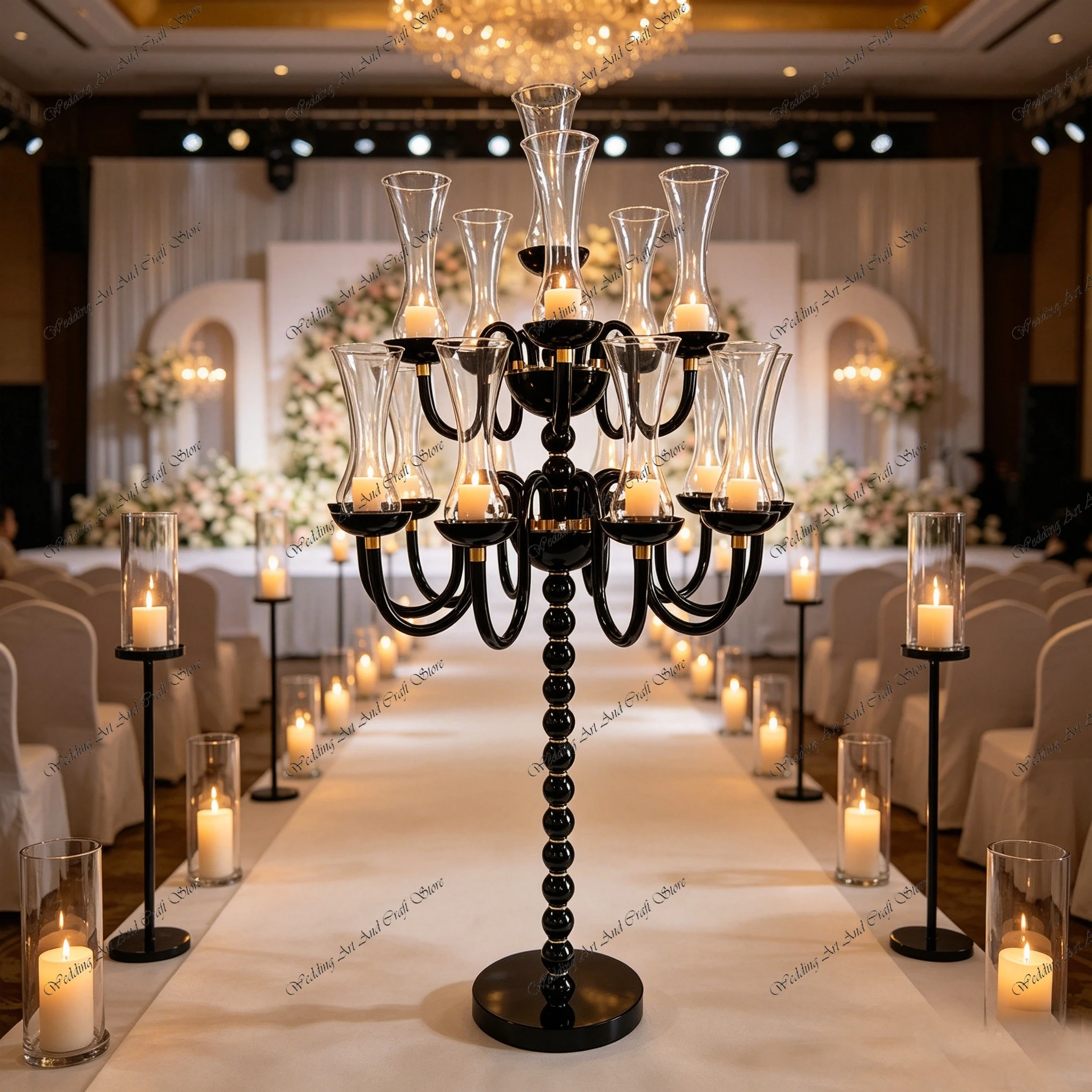 

2pcs f30 155cm Tall Wedding Centerpiece Candelabra Crystal 16 Arms Candle Holders Wedding Stage Road Guidance Props ivy1022