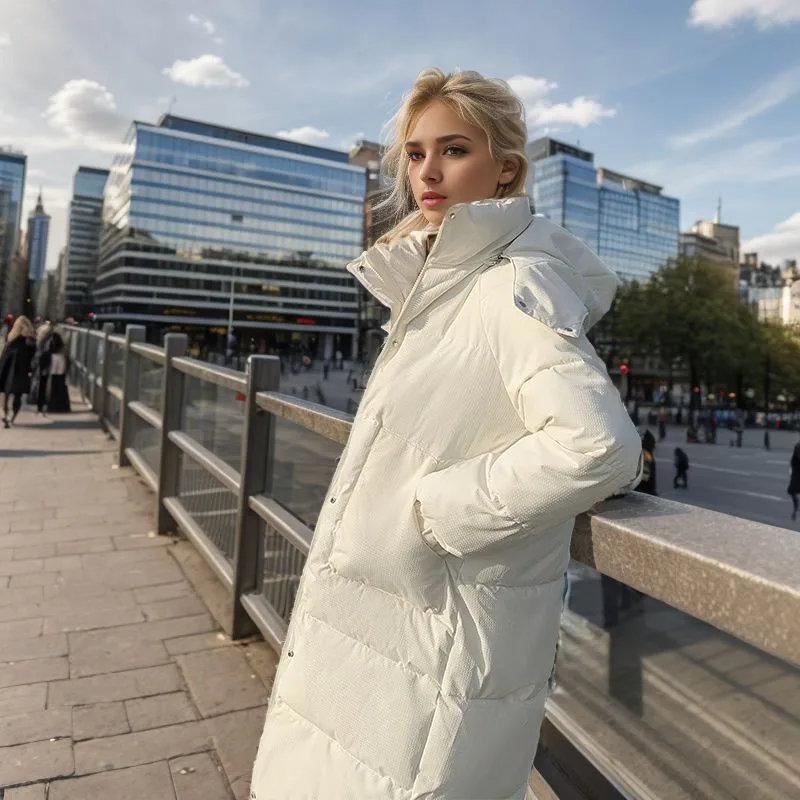 

2025 Winter Women's Long Cotton Jacket Female Hooded Detachable Cap Thicken Warm Parkas Coats Women's Casual Loose Jacket Top