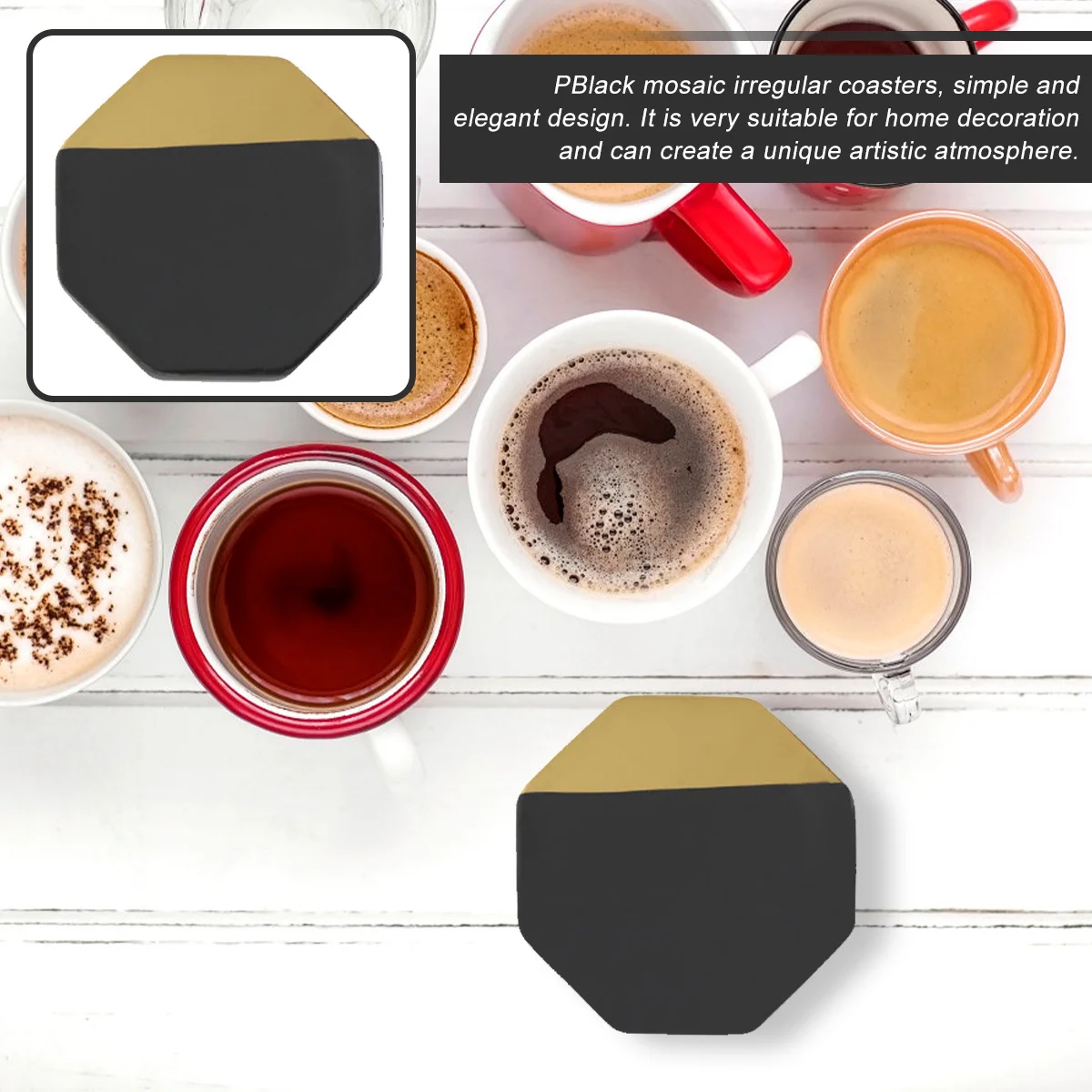 

Black Gold Edge Ceramic Drink Coasters Cup Mat Heat Resistant Non Slip Table Protection for Home Coasters for Drinks
