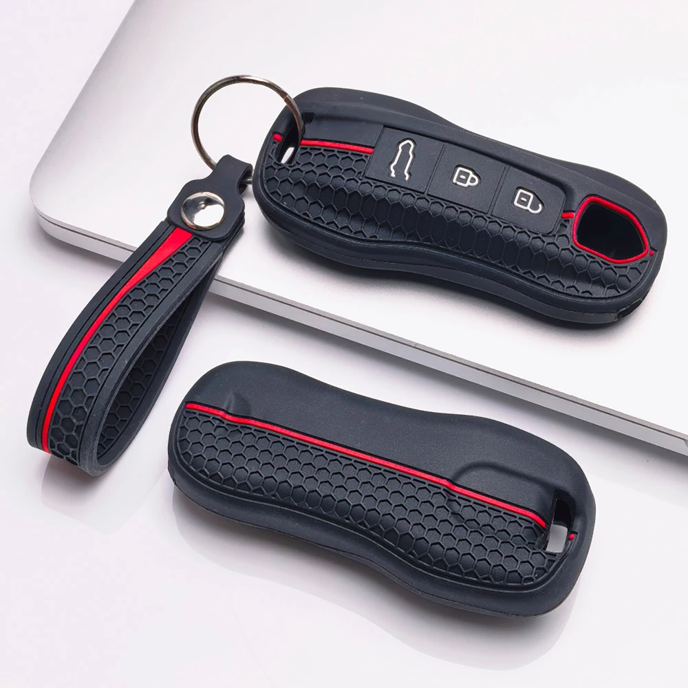 Protective Silicone Key Cover For Porsche 911 Cayenne Panamera Macan Taycan 718 Boxster Cayman with short ring loop